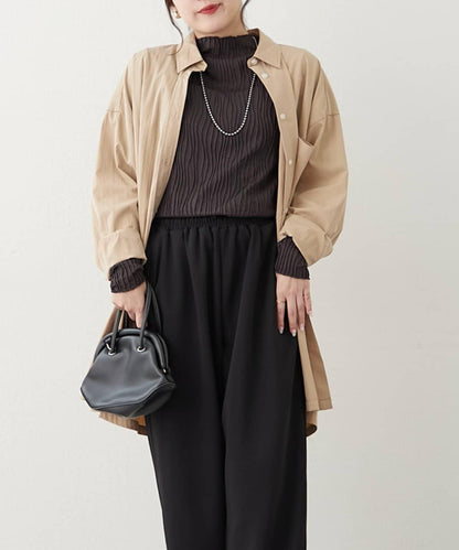 波浪提花高領長袖T恤