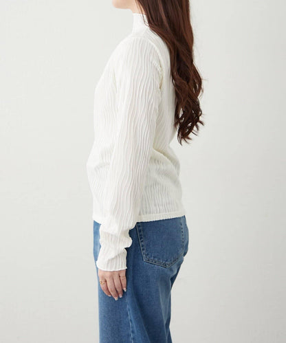 波浪提花高領長袖T恤