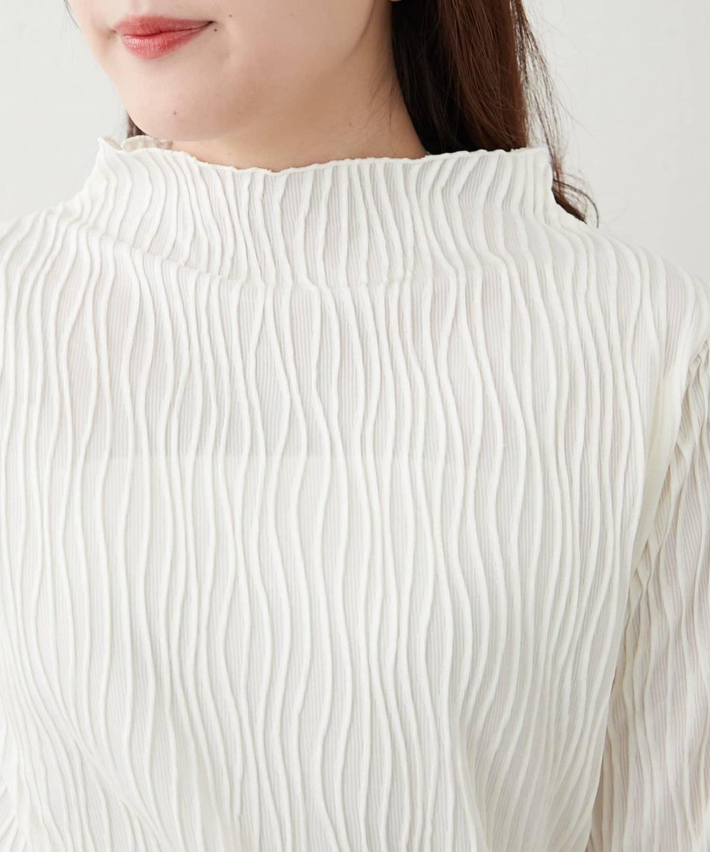 波浪提花高領長袖T恤