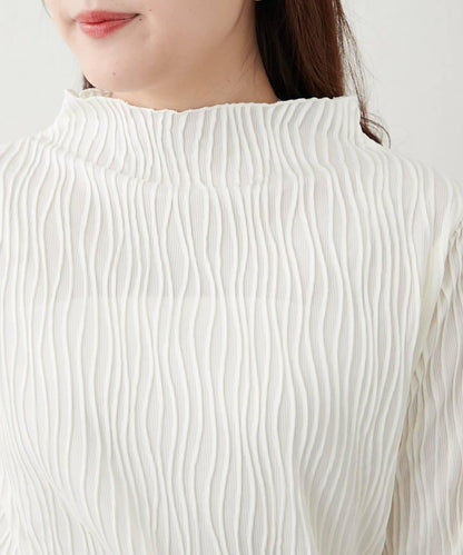 波浪提花高領長袖T恤