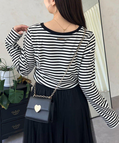 背部金屬條紋羅紋長袖T恤