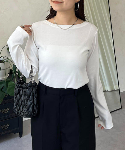 【可選領型】背部金屬裝飾羅紋長袖T恤