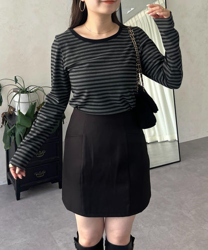 背部金屬條紋羅紋長袖T恤