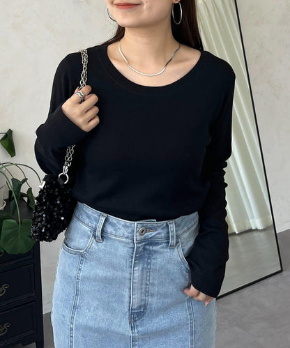 【可選領型】背部金屬裝飾羅紋長袖T恤