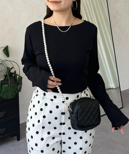 【可選領型】背部金屬裝飾羅紋長袖T恤