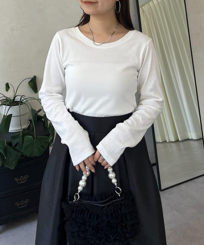 【可選領型】背部金屬裝飾羅紋長袖T恤