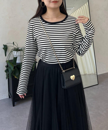 背部金屬條紋羅紋長袖T恤