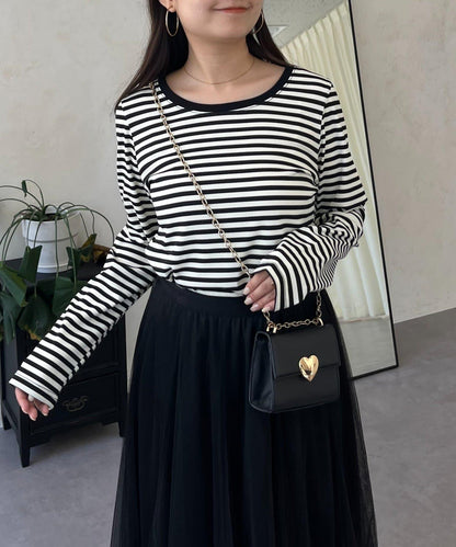 背部金屬條紋羅紋長袖T恤