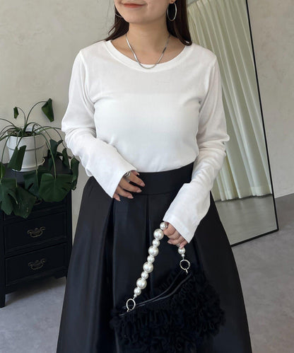 【可選領型】背部金屬裝飾羅紋長袖T恤