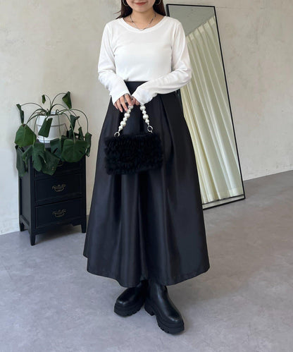 【可選領型】背部金屬裝飾羅紋長袖T恤