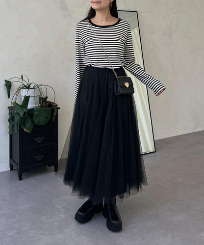 背部金屬條紋羅紋長袖T恤