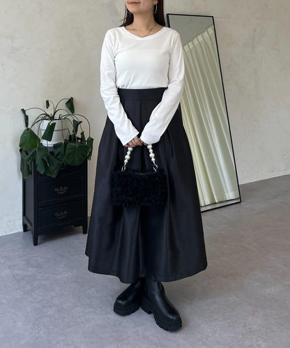 【可選領型】背部金屬裝飾羅紋長袖T恤