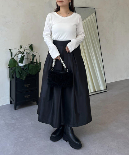 【可選領型】背部金屬裝飾羅紋長袖T恤