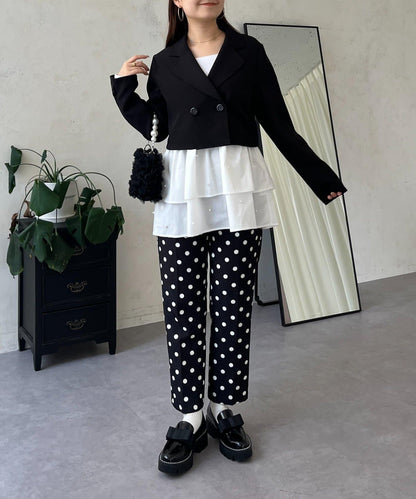 方領珍珠荷葉邊疊穿長袖T恤