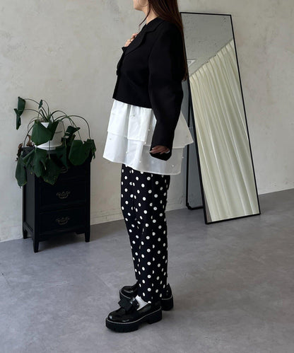 方領珍珠荷葉邊疊穿長袖T恤