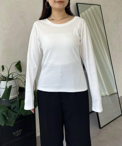 【可選領型】背部金屬裝飾羅紋長袖T恤