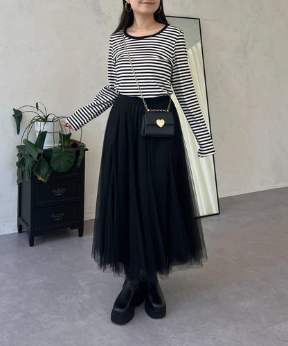 背部金屬條紋羅紋長袖T恤