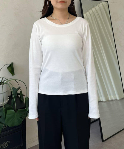 【可選領型】背部金屬裝飾羅紋長袖T恤