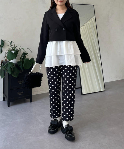 方領珍珠荷葉邊疊穿長袖T恤