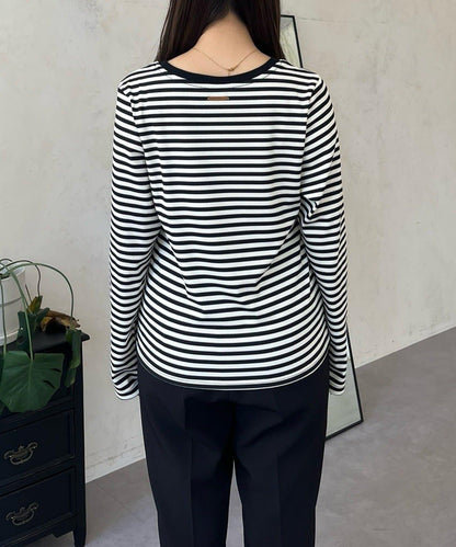 背部金屬條紋羅紋長袖T恤