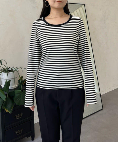 背部金屬條紋羅紋長袖T恤