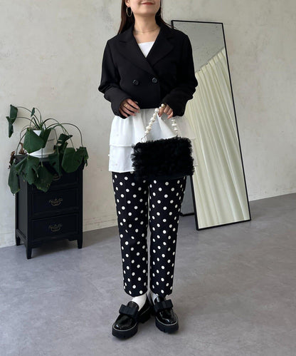 方領珍珠荷葉邊疊穿長袖T恤