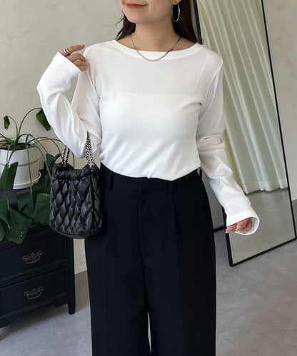 【可選領型】背部金屬裝飾羅紋長袖T恤