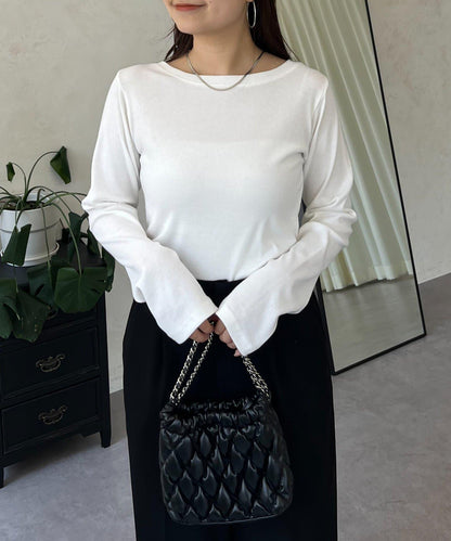 【可選領型】背部金屬裝飾羅紋長袖T恤