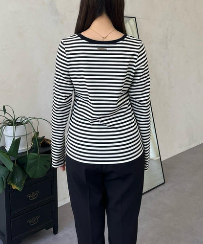 背部金屬條紋羅紋長袖T恤