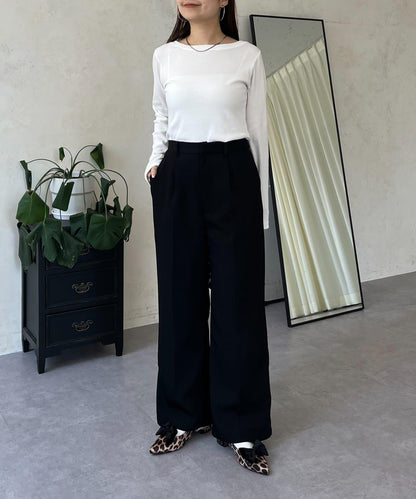 【可選領型】背部金屬裝飾羅紋長袖T恤