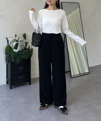 【可選領型】背部金屬裝飾羅紋長袖T恤