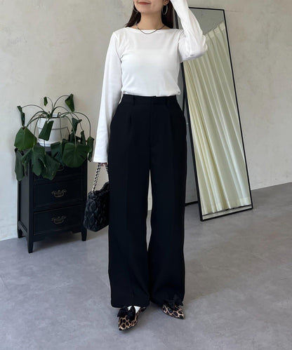 【可選領型】背部金屬裝飾羅紋長袖T恤