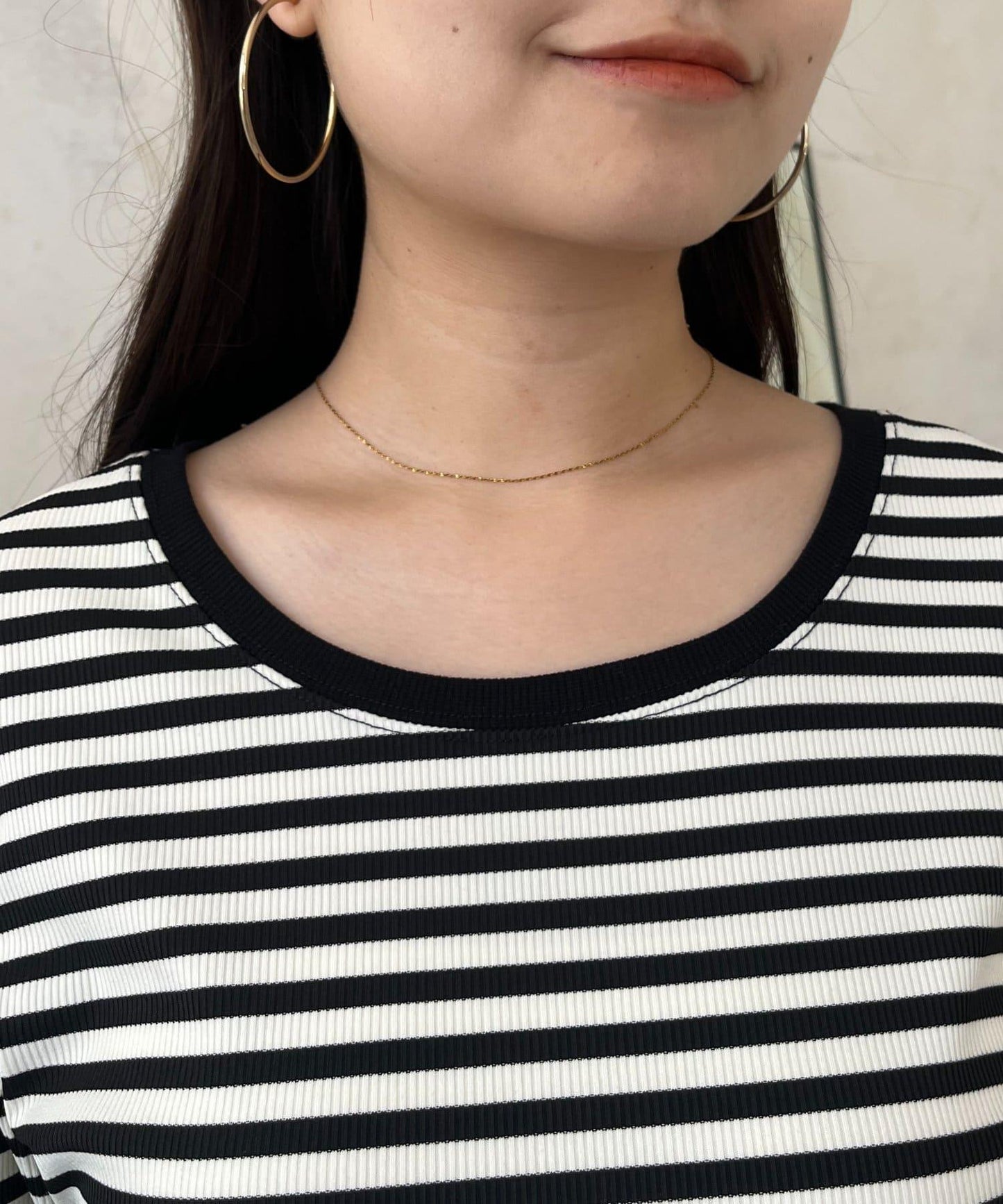 背部金屬條紋羅紋長袖T恤