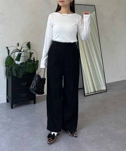 【可選領型】背部金屬裝飾羅紋長袖T恤