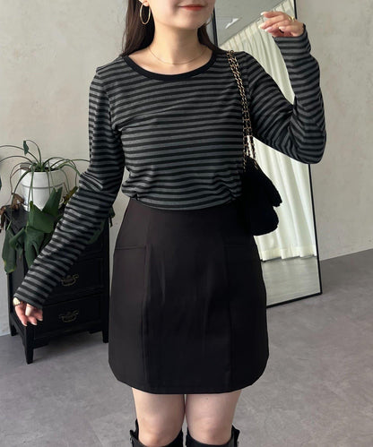 背部金屬條紋羅紋長袖T恤