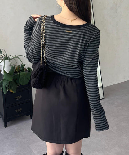 背部金屬條紋羅紋長袖T恤