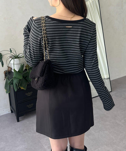 背部金屬條紋羅紋長袖T恤