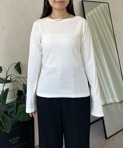 【可選領型】背部金屬裝飾羅紋長袖T恤