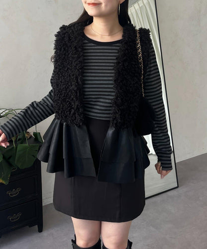 背部金屬條紋羅紋長袖T恤