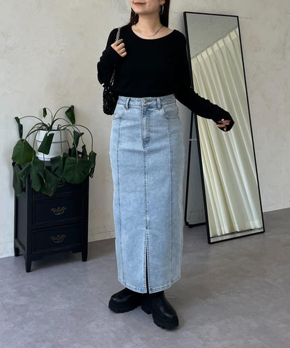 【可選領型】背部金屬裝飾羅紋長袖T恤