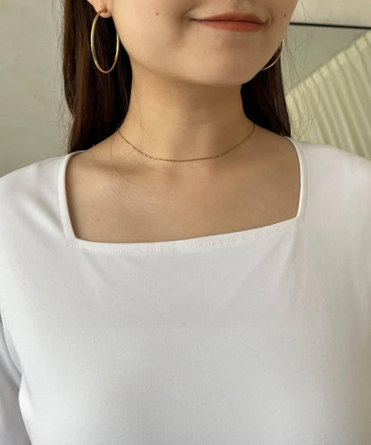 方領珍珠荷葉邊疊穿長袖T恤