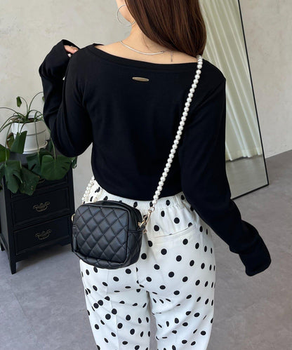 【可選領型】背部金屬裝飾羅紋長袖T恤