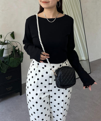 【可選領型】背部金屬裝飾羅紋長袖T恤