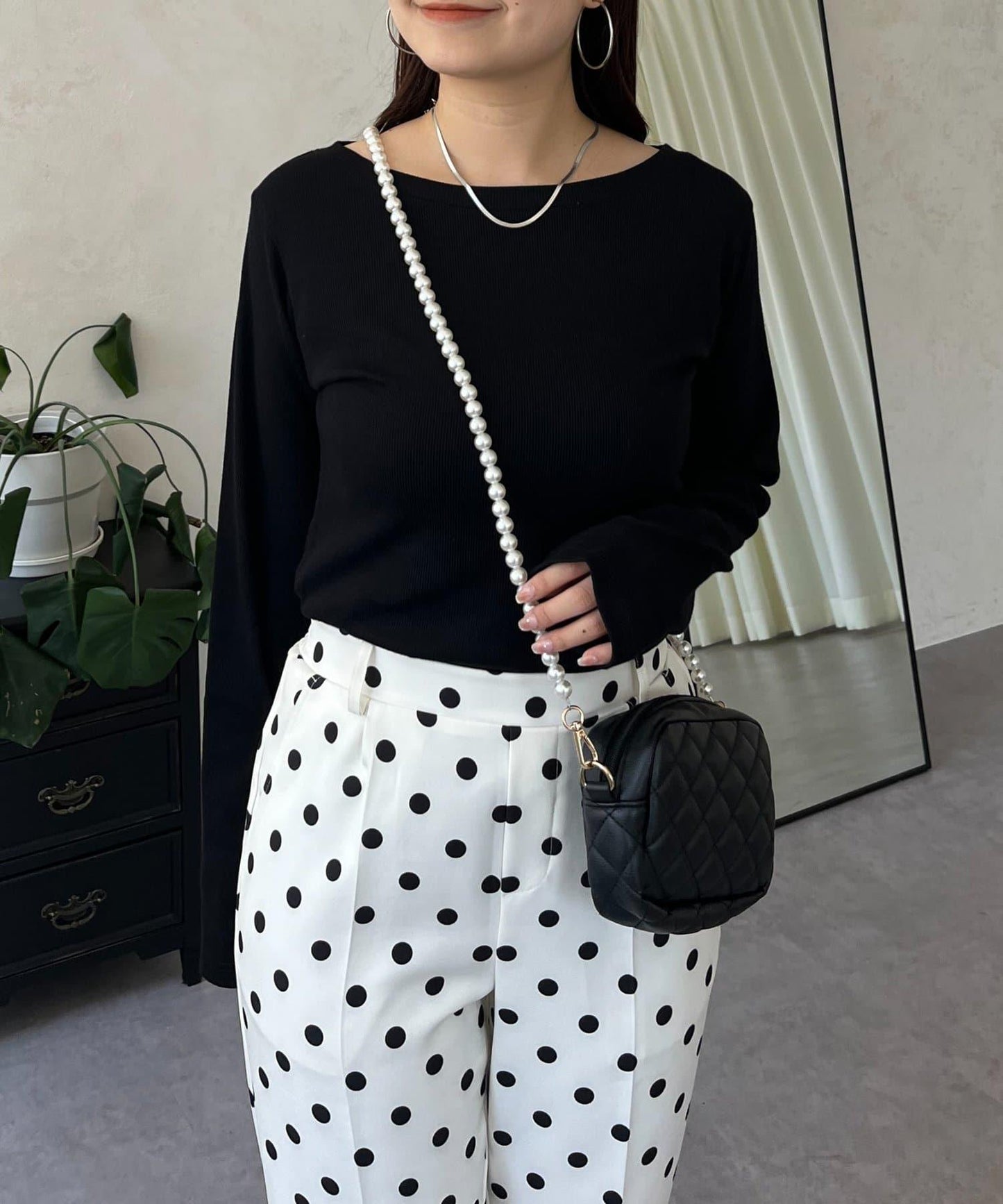 【可選領型】背部金屬裝飾羅紋長袖T恤