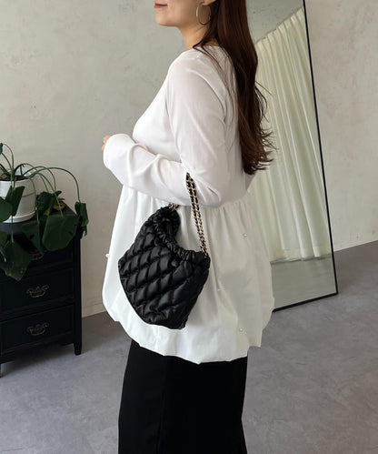 方領珍珠荷葉邊疊穿長袖T恤