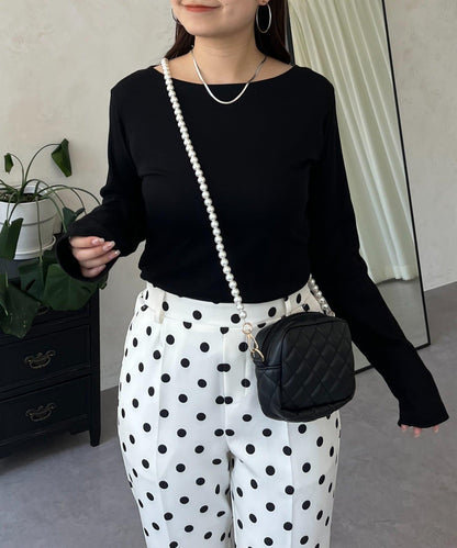 【可選領型】背部金屬裝飾羅紋長袖T恤