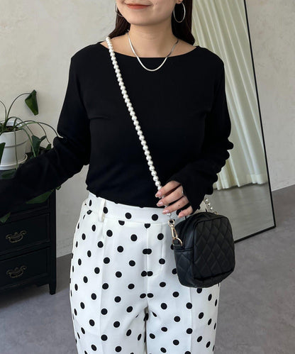 【可選領型】背部金屬裝飾羅紋長袖T恤