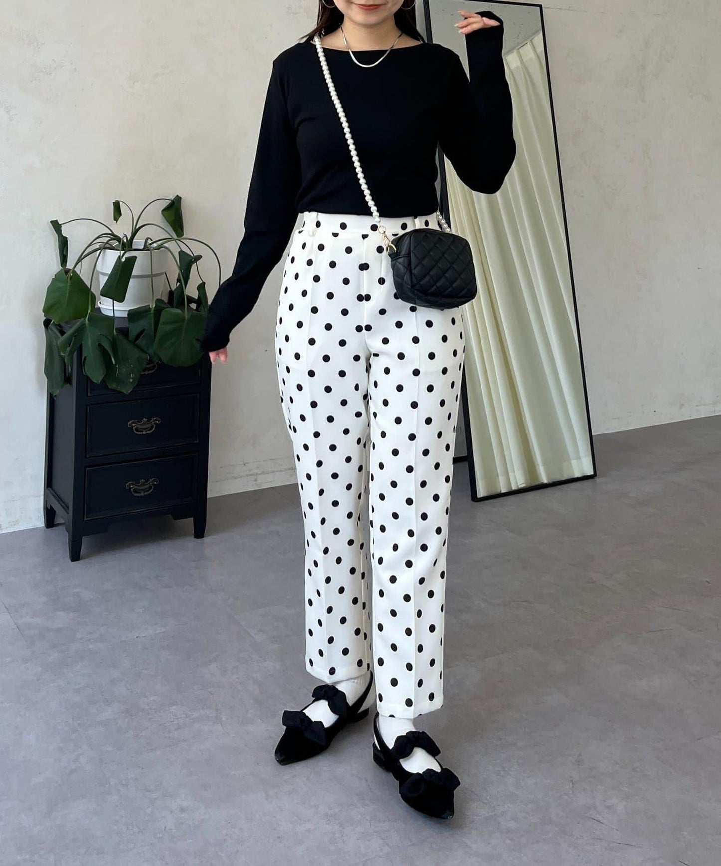 【可選領型】背部金屬裝飾羅紋長袖T恤