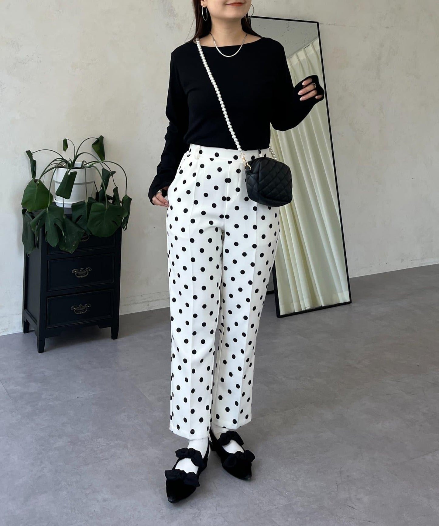 【可選領型】背部金屬裝飾羅紋長袖T恤