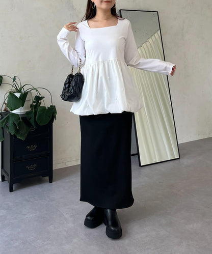 方領珍珠荷葉邊疊穿長袖T恤